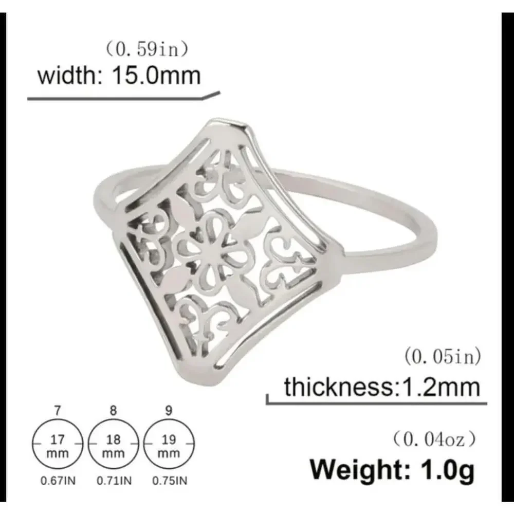 14k White Gold Plated 316L‎ Cut Out Filigree Ring, Size 6